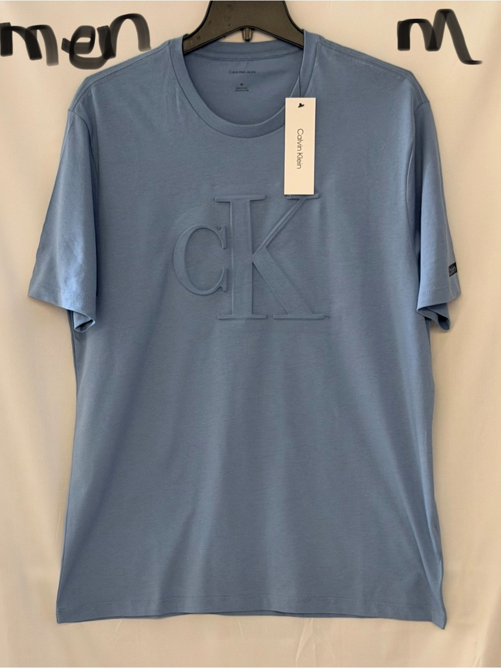 Calvin Klein Light Blue Embossed CK Logo Short Sleeve Tee